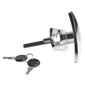 Högkvalitativt låsbart styrskåpshandtag med låscylinder, tillverkat av zamak, med 8 mm fyrkant och två nycklar, design: different-låsning, 14.08.056-0. T-handtag av zamak för styrskåp, skåp, fordon och mycket mer, av SISO Danmark