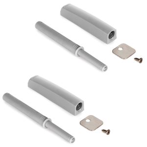 2 stycken elegant tryckspärr, med monteringshölje, yta: grå, version: magnetisk, 1900321. Stabil push-to-open dörröppnare för möbeldörrar, skåpdörrar, klaffar och mycket mer, från EMUCA