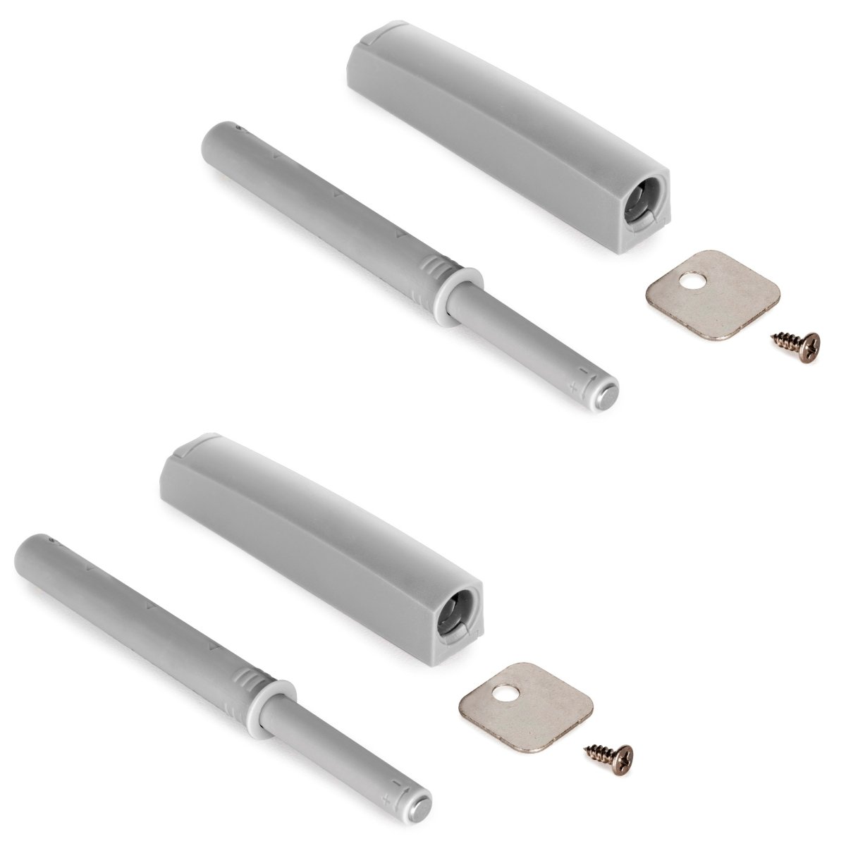 2 stycken elegant tryckspärr, med monteringshölje, yta: grå, version: magnetisk, 1900321. Stabil push-to-open dörröppnare för möbeldörrar, skåpdörrar, klaffar och mycket mer, från EMUCA