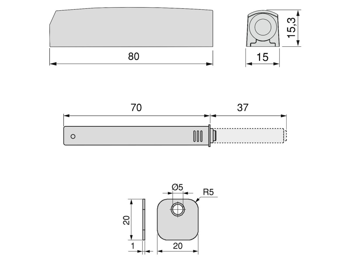 2 stycken elegant tryckspärr, med monteringshölje, yta: grå, version: magnetisk, 1900321. Stabil push-to-open dörröppnare för möbeldörrar, skåpdörrar, klaffar och mycket mer, från EMUCA - Bild 3
