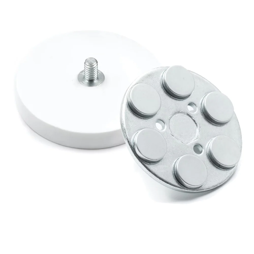 Gummimagnet (vit) m. utvändig gänga, Ø43 mm - Bild 3