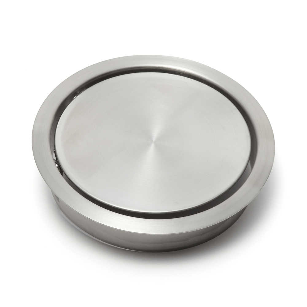 Avfallslucka av hög kvalitet ⌀170 mm (6-11/16″), med soft-close, tillverkad av rostfritt stål, yta: matt satin, finish: rund, AD-GD015-HL. Självstängande sopdörr i rostfritt stål, för köksmöbler, läkarmottagning och mycket mer, av Sugatsune / LAMP® (Japan) - Bild 2
