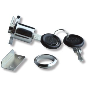 Högkvalitativt klafflås av zamak, med cylinderrosett och två nycklar, inkl. Slutbleck, 19 mm (0,8″), utförande: annorlunda låsning, 14.07.105-0. Inloppsklafflås av zamak för klaffar, skåp och mycket mer, av SISO Danmark
