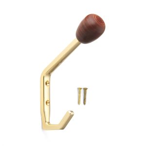 Högkvalitativ klassisk väggmonterad klädkrok, med krokspets i massivt trä, lastkapacitet: 15 kg, 143 mm (5.7″), SW-B-140G. Krokar i massivt trä för garderob, entré, vardagsrum och mycket mer, av Sugatsune / LAMP® (Japan)