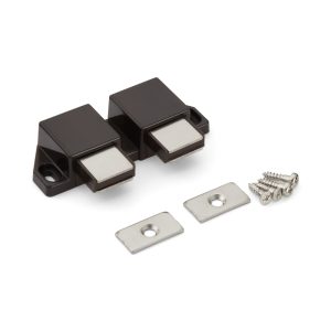 Kompakt magnetisk snäpplucka, inkl. motplatta, yta: brun, 25 mm (63/64″), utförande: med 2 låskolvar, ML-30WBR. Dubbel dörröppnare för möbeldörrar, skåpdörrar och mycket mer, av Sugatsune / LAMP® (Japan)