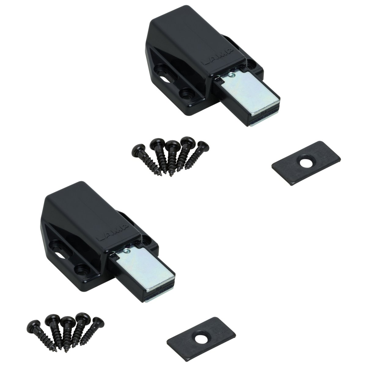 2 stycken högkvalitativa magnetiska snäpplås, inkl. motplatta, yta: svart, 38 mm (1-1/2″), ML-80BL. Push-to-open dörröppnare för möbeldörrar, skåpdörrar och mycket mer, av Sugatsune / LAMP® (Japan)