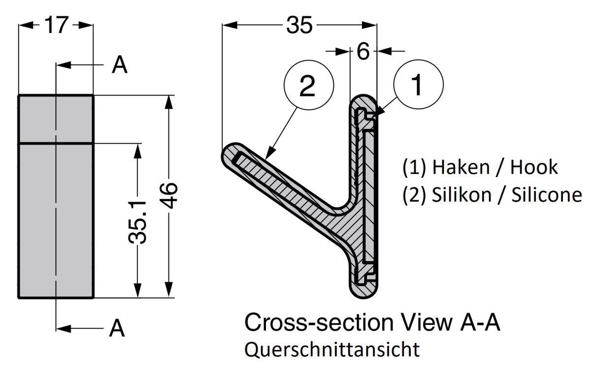 Stark magnetisk krok, belagd med silikon, yta: grå, 46 mm (1.9″), PXB-GN05M-101-GR.
Silikonkrokar för kylskåp, magnetbräda, nyckelvägg, skåp, metallskåp, metallvägg och mycket mer, av Sugatsune / LAMP® (Japan) - Bild 3