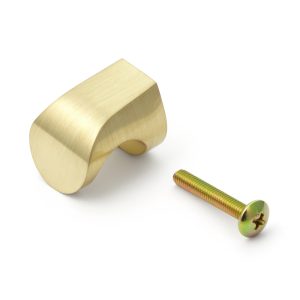 Högkvalitativt möbelhandtag av zinklegering, finish: guldfärgad, satinmatt, 21 mm (0,9″) MKZ-21SB. Handtagshandtag i zinklegering för låda, möbeldörr, köksskåp, kontorsskåp och mycket mer, av Sugatsune/LAMP® (Japan)