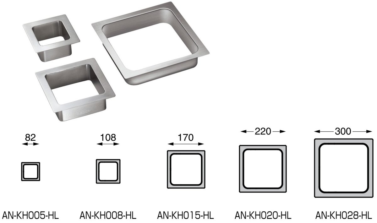 Högkvalitativt rektangulärt sopkast, tillverkat av rostfritt stål, yta: satin matt, 144 mm (5-43/64″), AN-KH015-HL (AN-KH017). Avfallskast i rostfritt stål, för gastronomi, butiksinredning, skönhetsstudio och mycket mer, av Sugatsune / LAMP® (Japan) - Bild 5