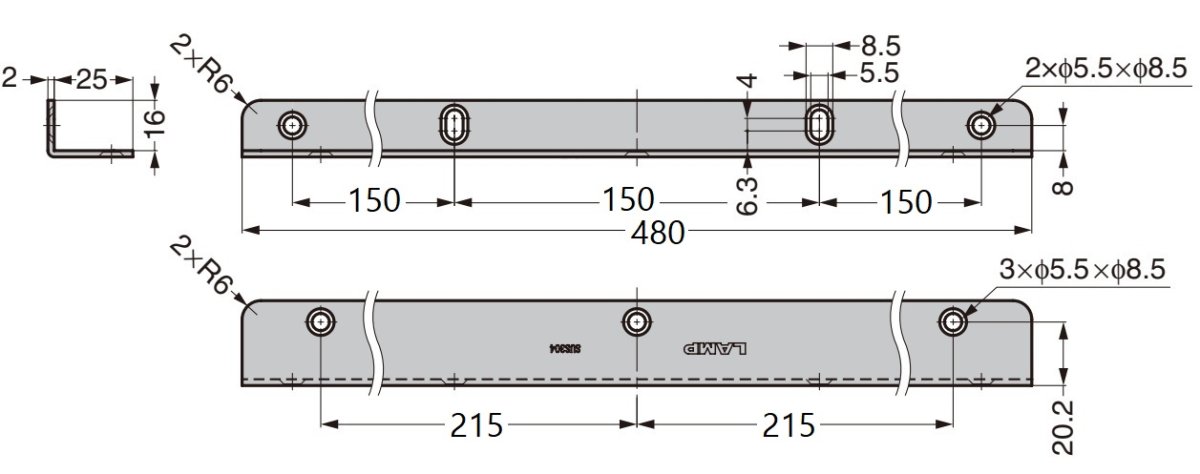 2 stycken högkvalitativa hyllkonsoler i rostfritt stål, tillverkade av massivt rostfritt stål, lastkapacitet: 130 kg (287 lbs), 480 mm (18,9″), SSA-480H. Hyllstöd för badrum, hotell, bastu, utomhus och mycket mer, av Sugatsune / LAMP® (Japan) - Bild 3