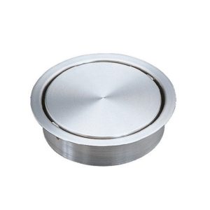 Högkvalitativ rund soplucka, svängande, för horisontell montering, tillverkad av rostfritt stål, yta: matt satin, 170 mm (6,7″), AD-DH015-HL. Soplucka i rostfritt stål, med 360° rotation, för köksmöbler och mycket mer, av Sugatsune / LAMP® (Japan)