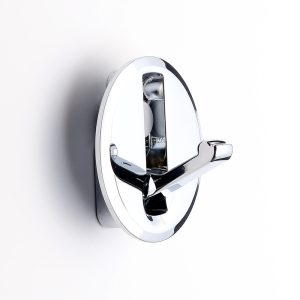 Högkvalitativ rund fjäderkrok för urtag, yta: förkromad, 52 mm (2.1″), NF-R52-CR. Rund hopfällbar krok med automatisk stängning, för tinyhouse, husbil, husvagn, yacht, tåg, buss och mycket mer, av Sugatsune / LAMP® (Japan)