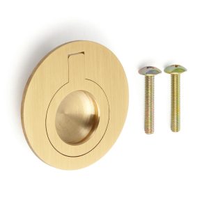 Runt vikhandtag av mässing, ytbehandling: satinmatt, 51,2 mm (2.1″) 580-SB. Ringhandtag 580-SB för husbil, båt, inspektionslucka, inspektionsdörr, av Sugatsune / LAMP® (Japan)