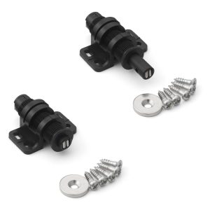 2 stycken rund magnetisk snäppklaff med justeringsmöjlighet, inkl. motplatta, yta: svart, MC-25BL. Push-to-open dörröppnare för möbeldörrar, skåpdörrar och mycket mer, av Sugatsune / LAMP® (Japan)