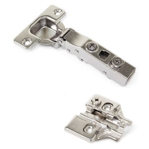 Gångjärn för sugskålar, soft-close, clip-on-montering, 3D-justerbar, inkl. monteringsplatta, yta: förnicklad, utförande: utanpåliggande, 1040007. gångjärn för möbler, skåp och mycket mer, från EMUCA