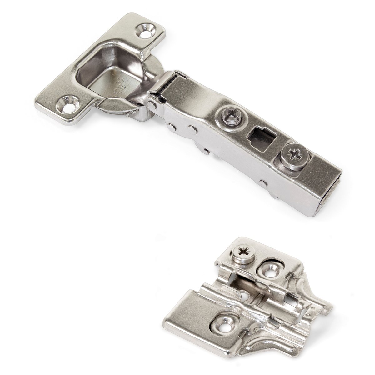 Gångjärn för sugskålar, soft-close, clip-on-montering, 3D-justerbar, inkl. monteringsplatta, yta: förnicklad, utförande: utanpåliggande, 1040007. gångjärn för möbler, skåp och mycket mer, från EMUCA